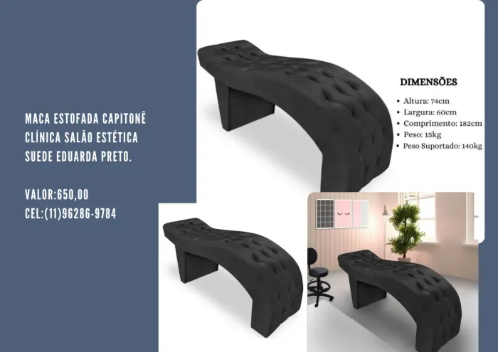 Maca Estofada Capitonê Clínica Salão Estética Suede Eduarda