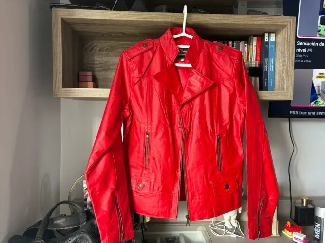 Jaqueta Biker Couro Bovino cor Vermelha RS