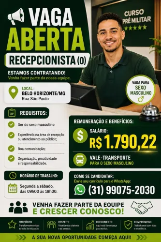 Vaga de recepcionista BH