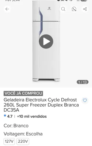 Geladeira Electrolux Defrost Duplex 260L Branca - Apenas 3 Meses de Uso