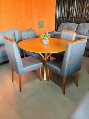 MESA DE JANTAR SIENA REDONDA TAMPO LAMINADO C/ 4 LUGARES JK
