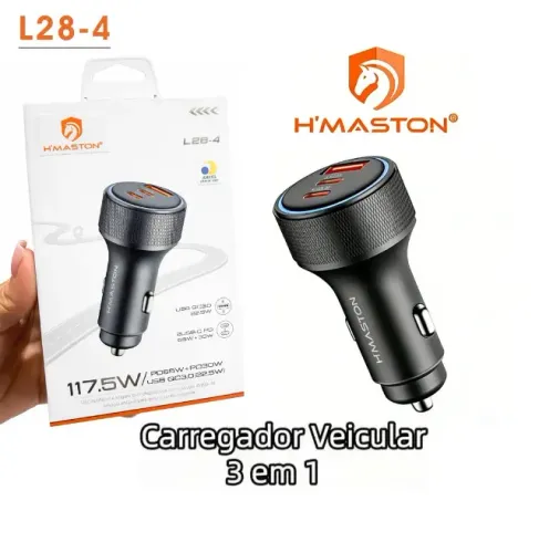 Carregador Veicular Turbo Pd 3 Usb 117W HMaston
