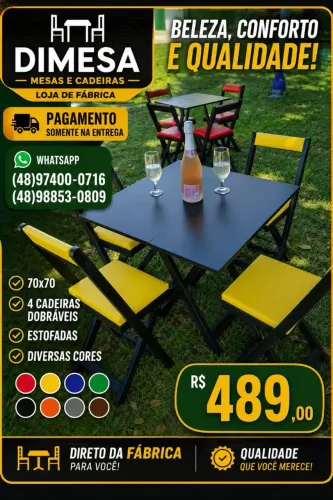 Fábrica de mesas e cadeiras. Vários modelos a pronta entrega. Pague somente na entrega