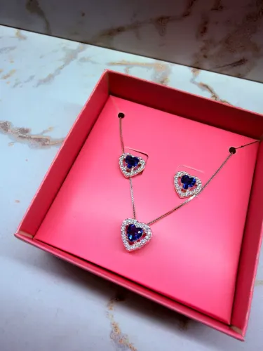 Colar e brincos azuis de Zirconia - Lúari Silver