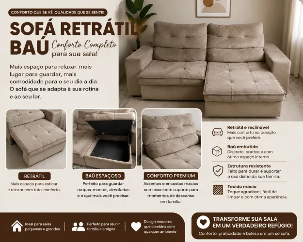 SOFÁ RETRÁTIL COM BAÚ ?