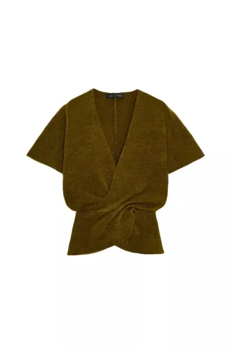 blusa suéter de tricô drapeado - zara