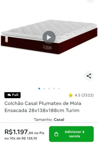 Colchão casal mola ensacada, seminovo, 2 meses de uso.