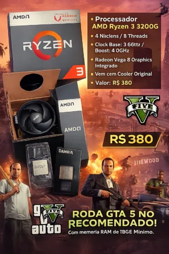 Processador Rizen 3 3200g com vídeo entregado valor 380. Usada