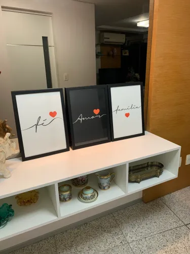 Kit 3 Quadros 45cm X 32,5cm Fé, Amor e Família 