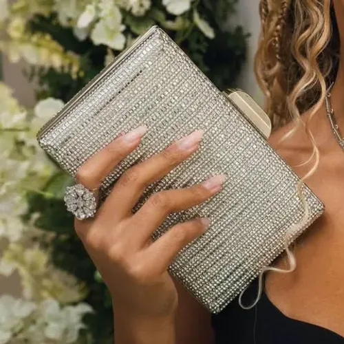 Bolsa clutch de luxo para noite com strass brilhantes e cristais, casamento festas LEIA