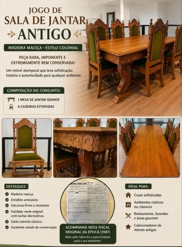 Vendo mesa colonial em madeira maciça com 6 cadeiras 