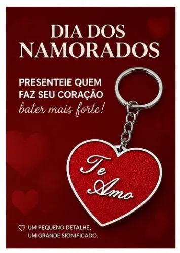 Chaveiro Coração Te Amo Dia dos Namorados Presente Romântico Para Casal Romântico