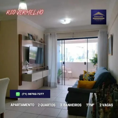 APARTAMENTO 2 QUARTOS, EM 77M², 2 VAGAS, NO RIO VERMELHO