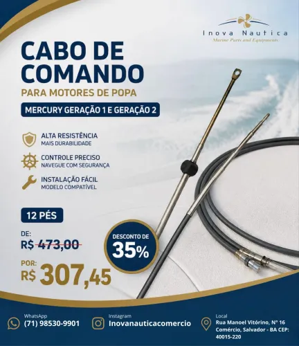 Cabo de comando para motores de popa mercury geração 1 mercury geração 2