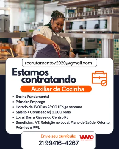 Ajudante de Cozinha - Sem Experiência - Primeiro Emprego