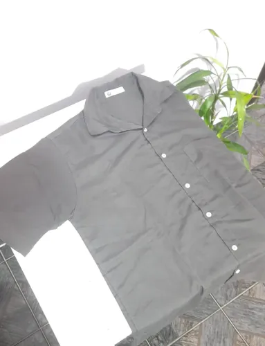 Camisa Social Manga Curta Cinza Chumbo Bom Pano Veste M