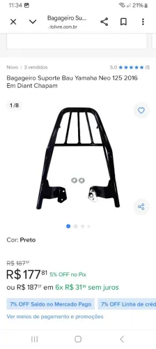 Bagageiro suporte baú Yamaha Neo125 chapam
