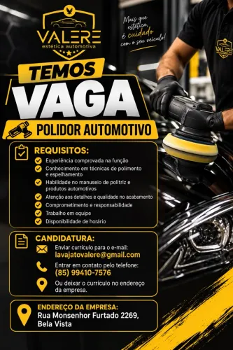 Vagas para Polidor Automotivo e Capoteiro - Estética Automotiva