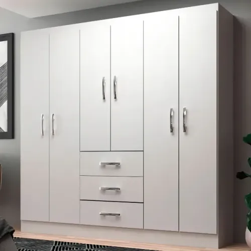 Guarda-roupa Casal, 6 Portas 3 Gavetas, Branco
