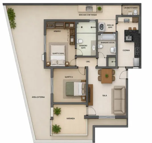 Apartamento para venda com 73 metros quadrados com 2 quartos