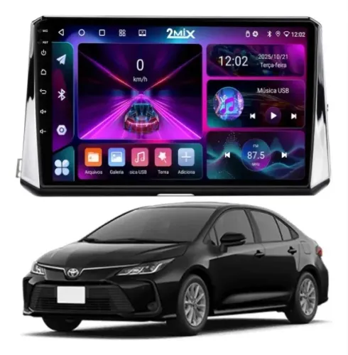 Central Multimídia 2Mix SpeedWay Max Octacore Qled 9 POL. 8GB/256GB 4G Corolla 2020 a 2025