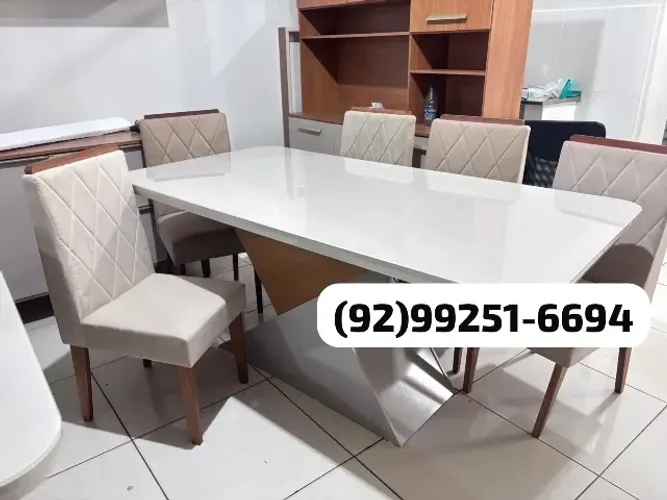 Mesa de jantar 6 lugares tampo de vidro