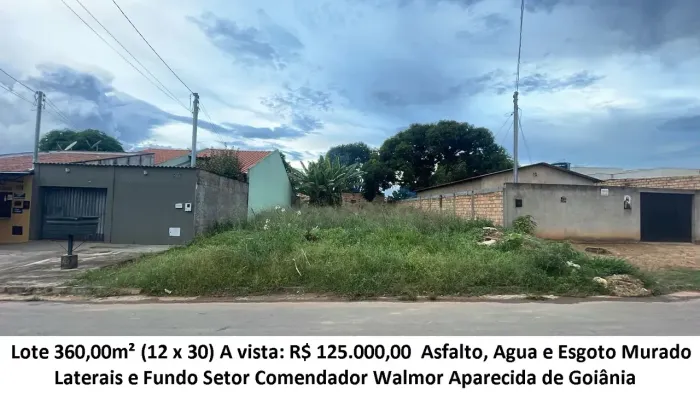 Leia a descrição: Lote 360,00m² (Asfalto, Agua, Esgoto) Setor Comendador Walmor