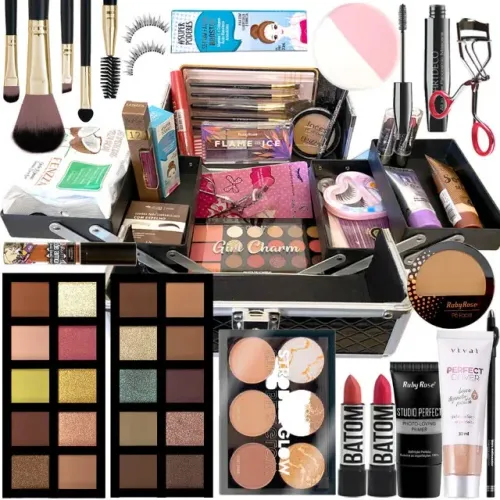 Maleta Maquiagem Completa Kit Pinceis Base Pó Sombra Batom