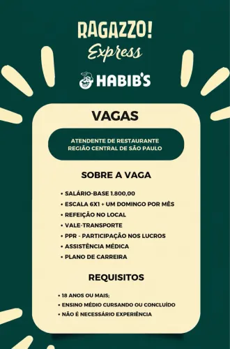 VAGA ATENDENTE LAPA E VEST CASA ANHANGUERA