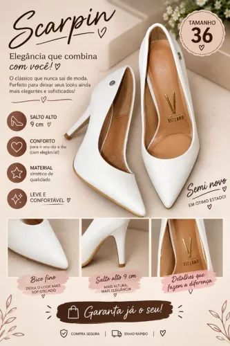 Scarpin Vizzano Feminino Branco Bico Fino Salto Fino (Usado)