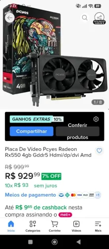 Placa de vídeo pceyes RX 550 4gb