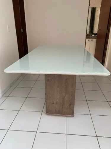 Mesa de jantar retangular, 160x90cm, laqueada branca, base em MDF, excelente estado