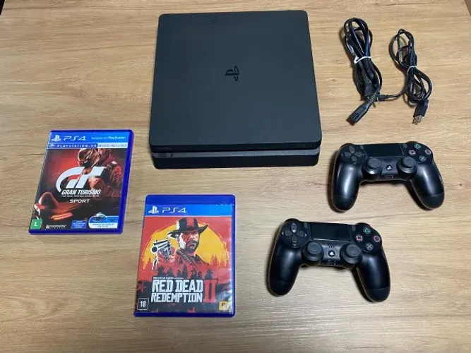 PS4 Slim 1TB + 2 Controles Originais + 2 Jogos