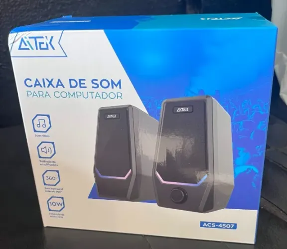 Caixa de Som para Computador AITEK ACS-4507 RGB USB 10W - Som Estéreo