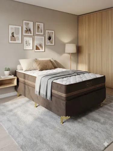Cama Box Solteirão Jasmin Plus, base + colchão com molas ensacadas - Entrega imediata;