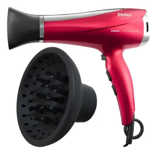 Secador De Cabelo Philco Psc2300 2200w Bivolt Com Difusor - Vermelho