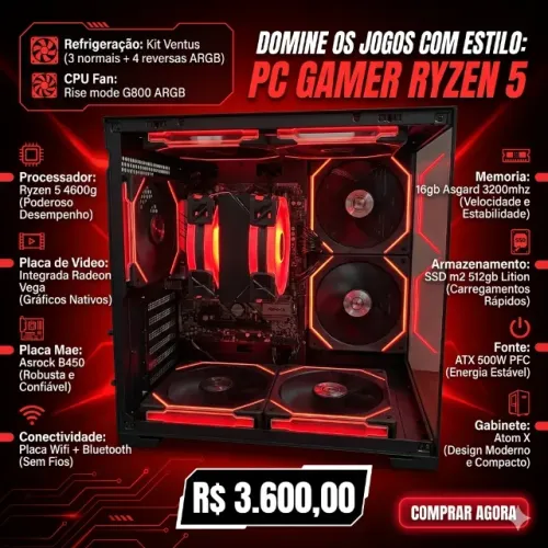 PC Game Ryzen 5 4600G 16gb 512ssd