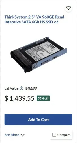 SSD SAS - ThinkSystem 2.5" VA 960GB Leitura Intensiva SATA 6Gb HS SSD v2