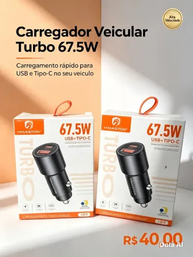 ? CARREGADOR VEICULAR HMASTON 67,5W TURBO