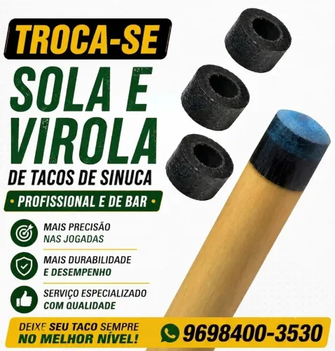 Troca-se sola e virola de tacos de sinuca profissional e de bar?