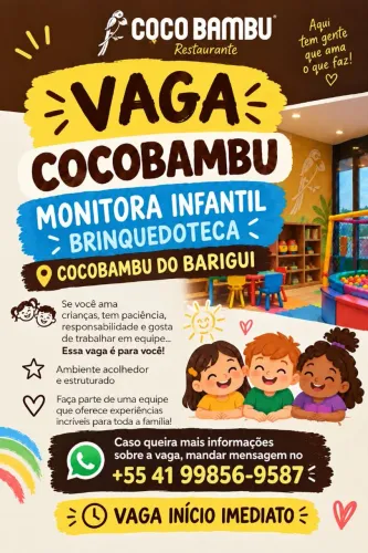 Vaga para monitora infantil atendente