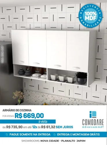 Armário Aéreo de Cozinha 100% MDF por R$ 669