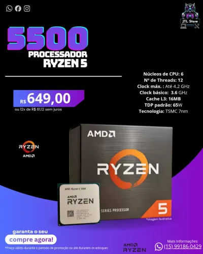 Processador Ryzen 5 5500 (NOVO)