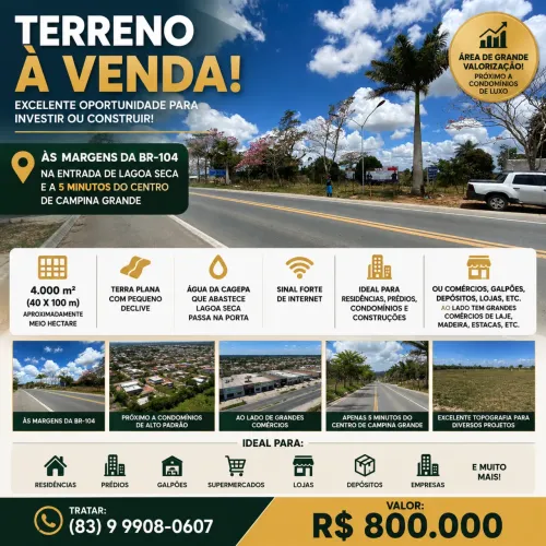 Terreno à venda/BR Lagoa Seca e Campina Grande