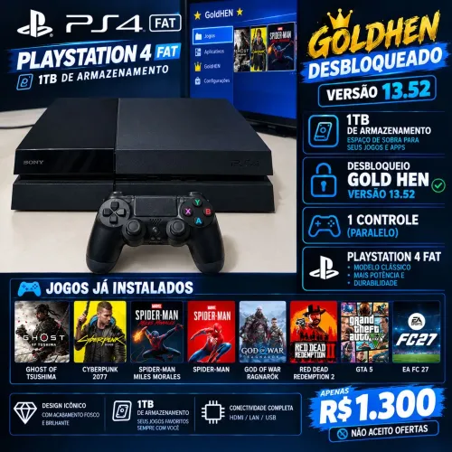 PS4 1TB Desbloqueado Goldhen 13.52