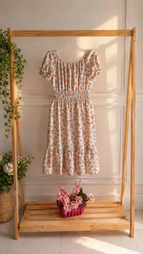 Vestido Floral Com babados e plissado