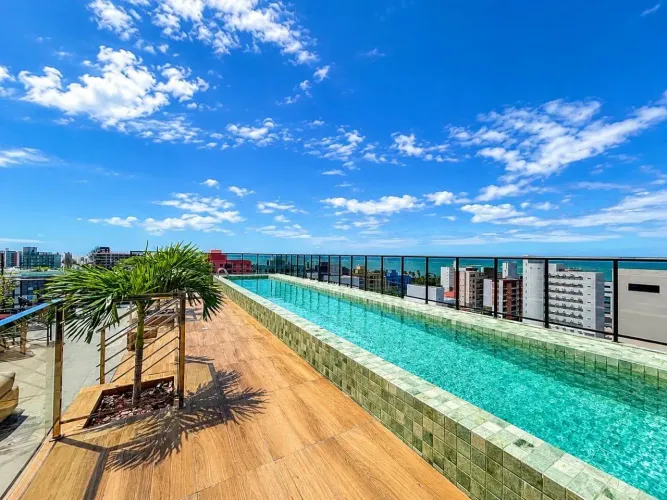 Flat Mobiliado 24m² com Piscina Academia e 1 Vaga a 150m do Mar Ponta de Campina alugar ca