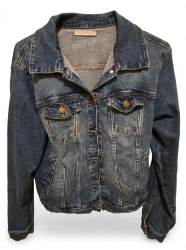 Jaqueta Jeans Lez a Lez Lavagem Estonada Azul. TAM P