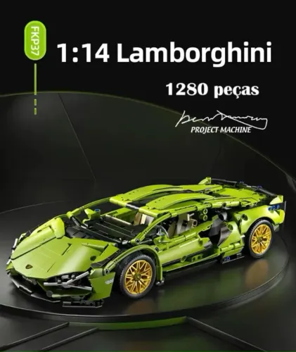 Kit de blocos p/ montar Lamborghini Sian 1280 Pçs (compatível c/ Lego) Carro Esportivo