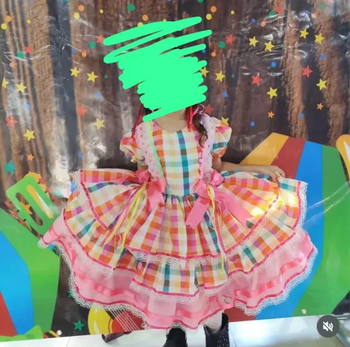 Vestido Junino Infantil Rosa Xadrez - Tamanho 4 Anos (Usado 1 Vez)